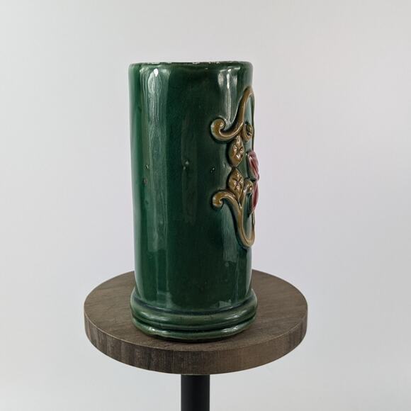 Lucky Elephant Bamboo Planter Pot Vase Vintage 6" Green Ceramic Handmade Vessel - Picture 4 of 16